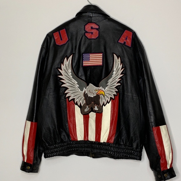 Diamond Plate USA bomber leather coat size 2XL - Picture 4 of 7